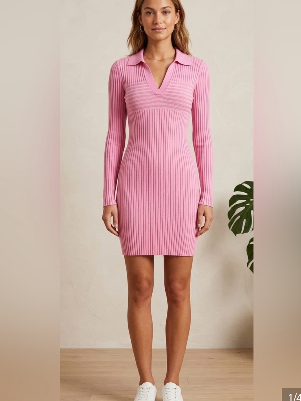 H&M Ribbed Pink Polo Sweater Dress